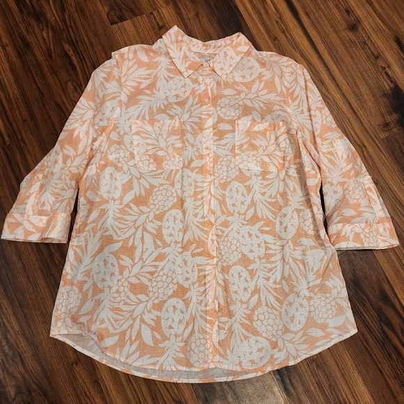 Craft & Borrow Roll Up Sleeve Button Down Pineapple Shirt - Picture 2 of 11